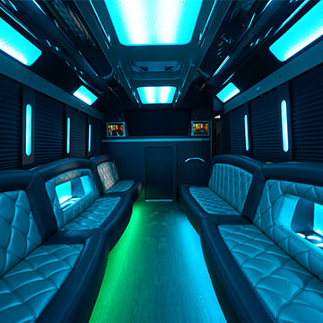 blue neon party bus interior